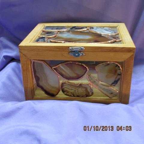 Wood/Glass Agate Jewelry Box