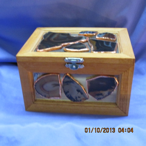 Wood/Glass Agate Jewelry Box