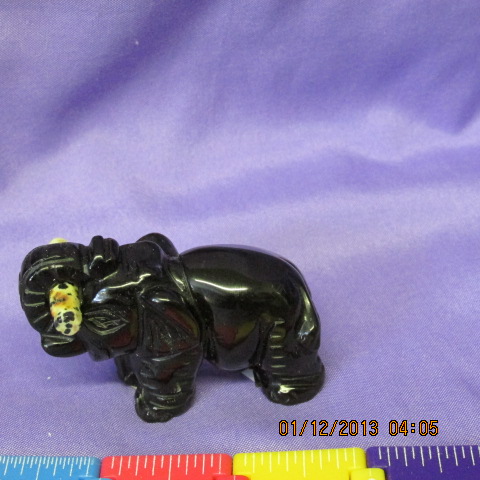 Black Stone Elephant w/Dalmation Jasper Log